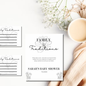 Comparte una descarga instantánea de recuerdos: firma y tarjeta de tradiciones familiares de baby shower