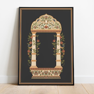 THE ARCHWAY | Indian Folk Art, Floral Prints, Living Room decor, Printable, Indian Vintage, Pichwai Painting, Poster, Wall Art, Mughal