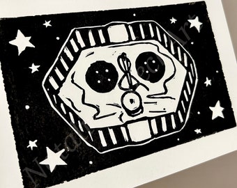 Coraline Inspired | "New Eyes" | Button Eyes | Linocut | OrbeckOriginals