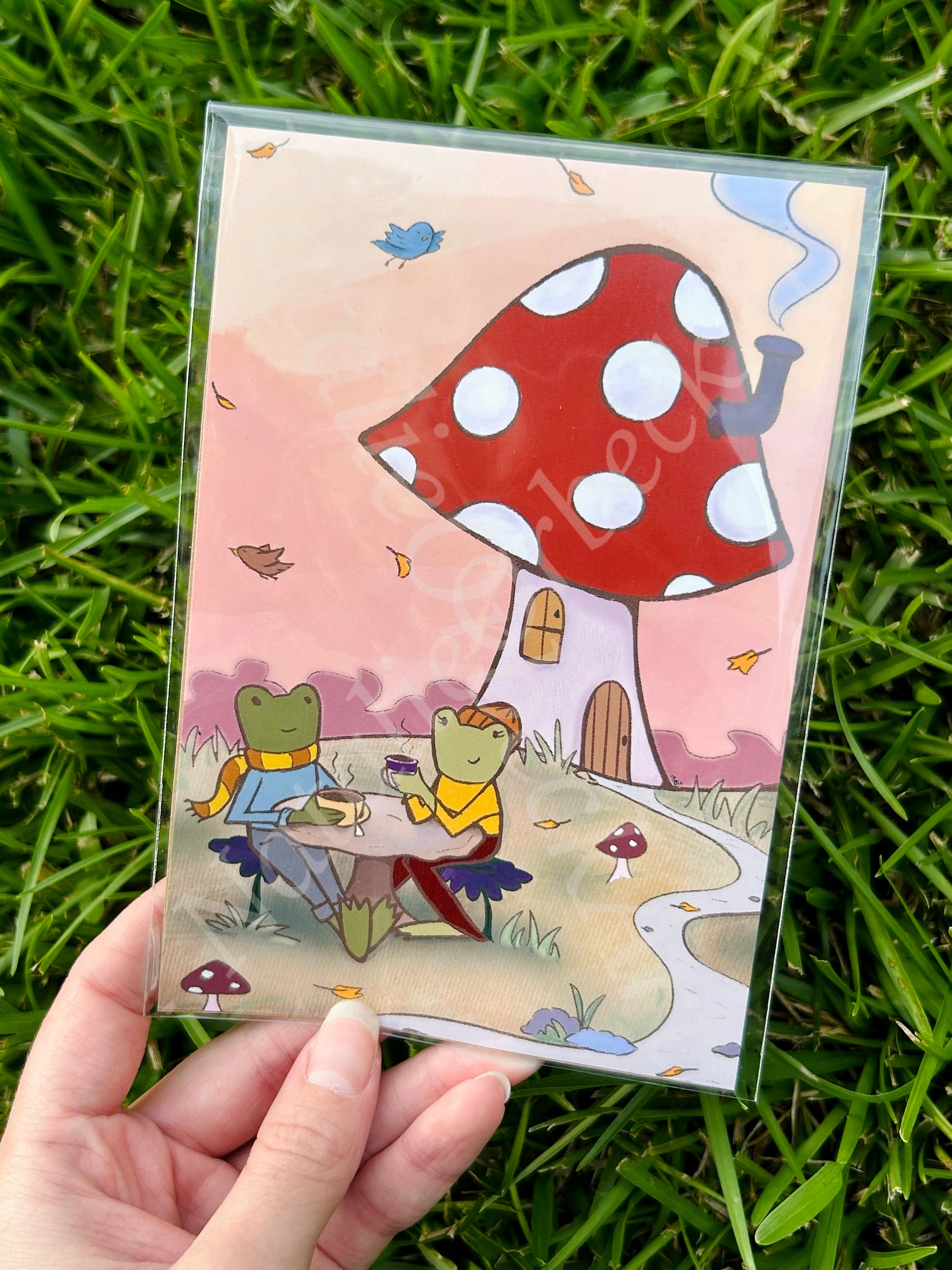 Fall Frogs Mushroom House Autumn Leaves Fall Print Etsy