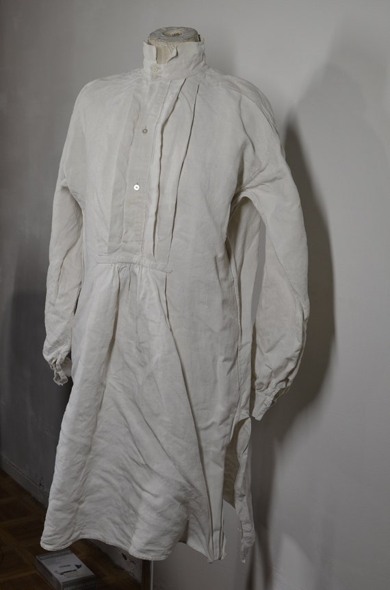 Antique French linen mans smock shirt, handsewn, t