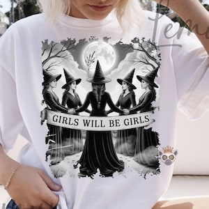 Mädchen sind Mädchen PNG, gotischer Hexenkreis, feministisches Design, Halloween Png, gruselige Sublimationsclipart für Frauen, dunkles feministisches Png