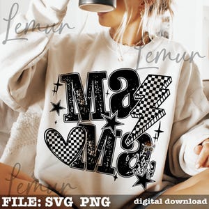 Retro Mama SVG PNG, Mother’s Day Gift, Trendy Mama Svg, Checkered Mama Lightning Bolt Shirt Design, Cute Mom Life, Checkered Popular Svg