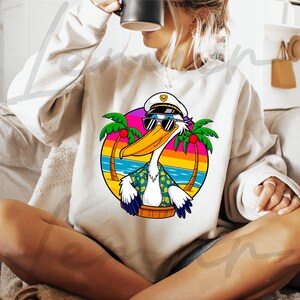 Tropischer Kapitän PNG, Strand Png, Cooler Kapitän Pelikan Png, Sommer Png, Lustiger Sommer Cartoon Clipart, Pelikan Png, Sommer Shirt Design