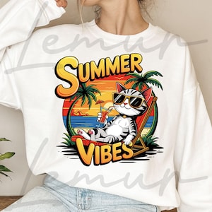 Summer Vibes Cat PNG, Beach Png, Funny Cat Png, Summer Png, Funny Summer Cat Cartoon Clipart, Cat Mom Png, Summer Shirt Design