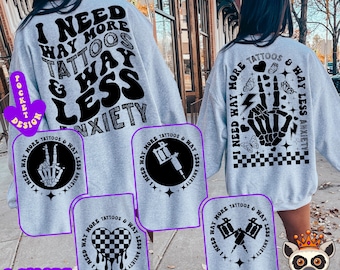 More Tattoos Less Anxiety Svg Png, Tattoo Svg, Funny Quote Svg, Adult Humor Svg, Motivational Svg, Inspirational Svg, Wavy Stacked Svg