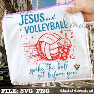 Jezus en volleybal SVG PNG, Mom Life Svg, christelijk volleybal Shirt Design, geloof en sport moeder, trendy volleybal Svg, volleyballiefhebber