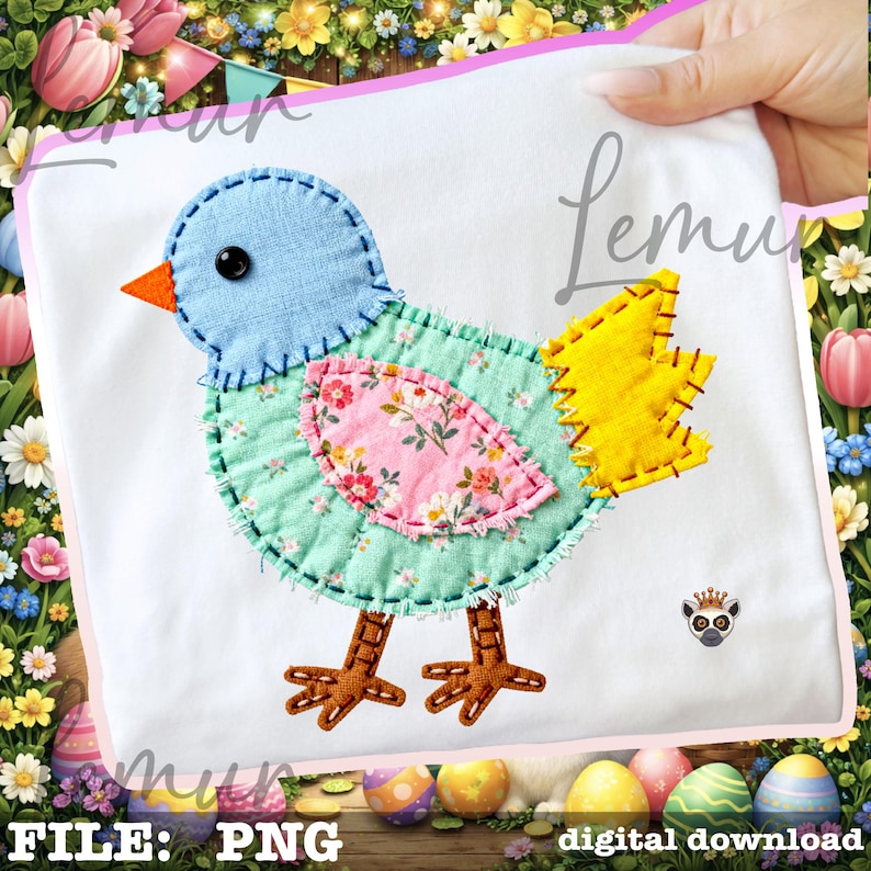 Easter Chick PNG Patchwork Design, Cute Spring Baby Chick, Patchwork ...