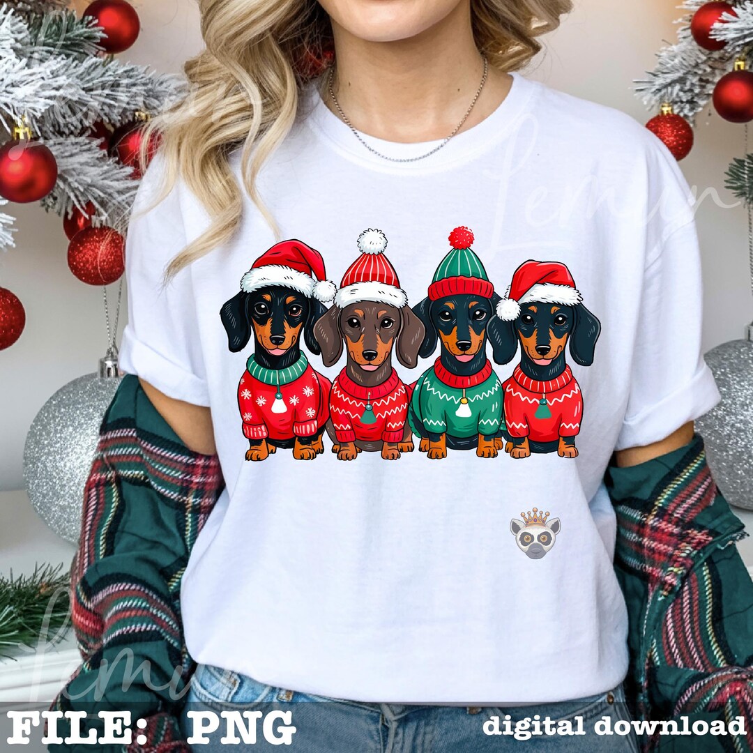 Christmas Dachshund Dogs PNG, Cute Wiener Dog Holiday Clipart, Funny ...