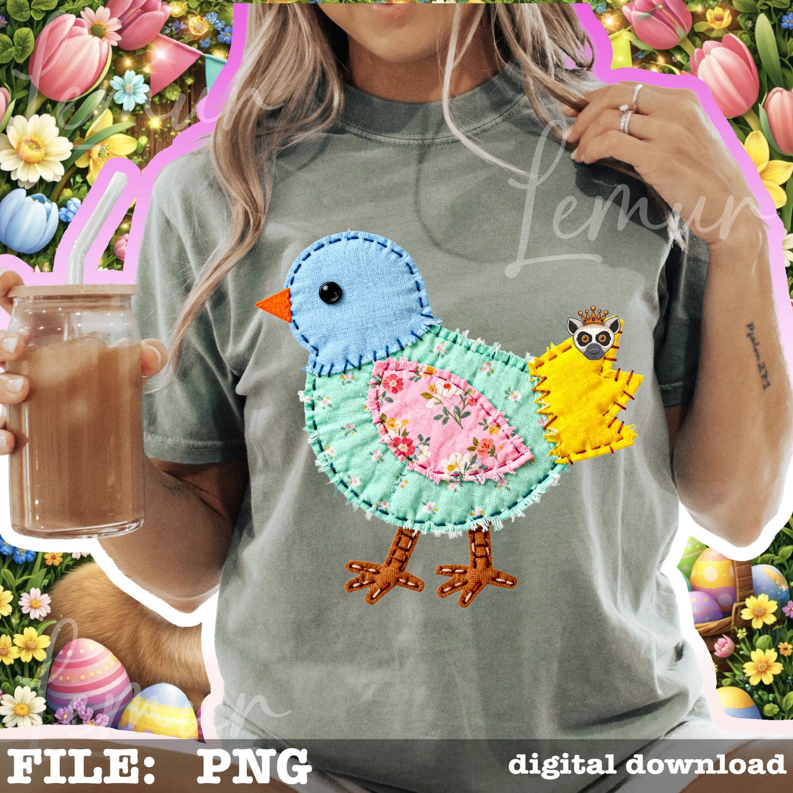 Easter Chick PNG Patchwork Design, Cute Spring Baby Chick, Patchwork ...