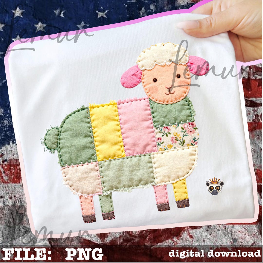 Patchwork Lamb PNG Sublimation Design, Cute Sheep Quilt Style PNG, Farm ...