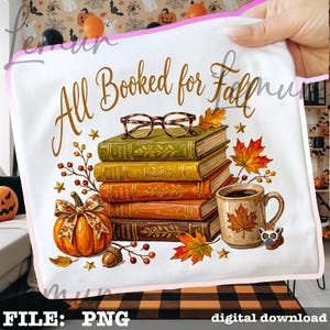 Fall Reading PNG File, Cozy Book Stack Coffee Graphic, Autumn Library Lover Artwork, Reader Gift Sublimation Download