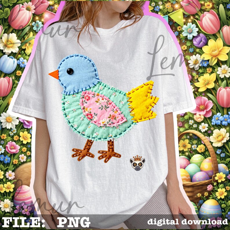 Easter Chick PNG Patchwork Design, Cute Spring Baby Chick, Patchwork ...