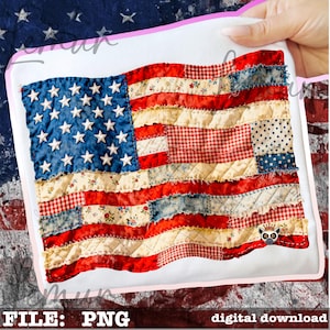 4th of July American Flag Png, Patchwork Quilt Style USA Flag, Independence Day Png, Patchwork USA Flag Design, Patchwork US Flag Png