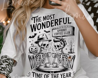 Skeleton Coffee Halloween SVG PNG, Spooky Coffee Club Clipart, Black White Skeleton Svg, Halloween Shirt Sublimation File, Trendy Halloween