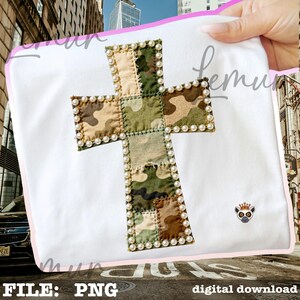 Easter Cross PNG Patchwork Design, Camouflage Cross PNG Download, Patchwork Military Style Christian Cross, Faith Based Digital Download