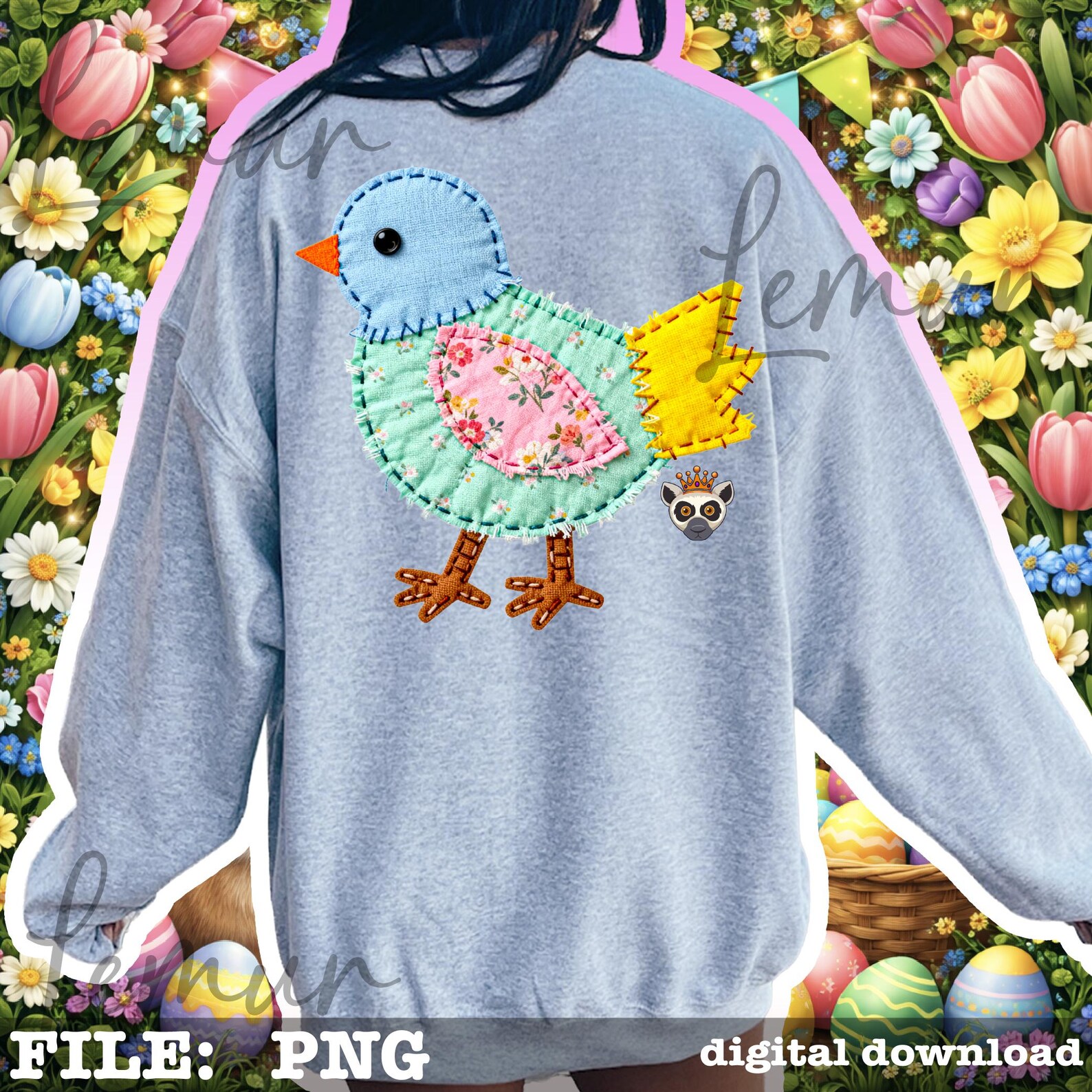 Easter Chick PNG Patchwork Design, Cute Spring Baby Chick, Patchwork ...