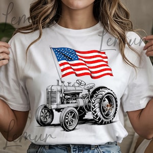 Tractor patriótico PNG, Tractor vintage PNG, Tractor patriótico del 4 de julio con bandera estadounidense, 4 de julio estadounidense PNG, Vida campestre PNG