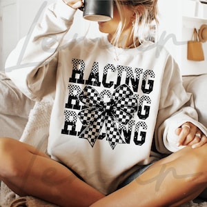 Checkered Print Racing Coquette Bow PNG Svg, Race Svg, Checkered Bow Racing Sublimation, Checkered Race Mom T-Shirt PNG Svg Design