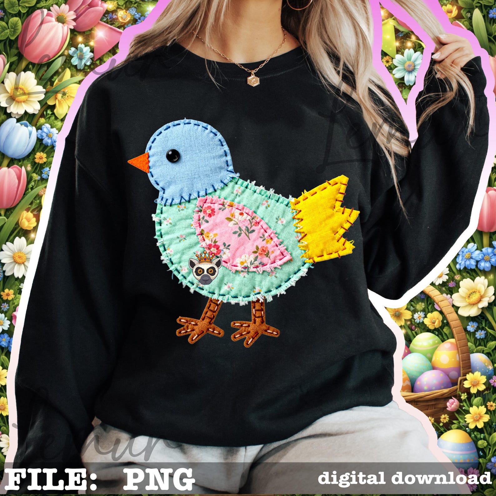 Easter Chick PNG Patchwork Design, Cute Spring Baby Chick, Patchwork ...