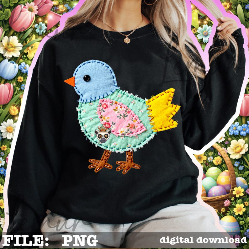 Easter Chick PNG Patchwork Design, Cute Spring Baby Chick, Patchwork ...