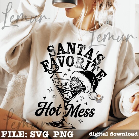 Santa’s Favorite SVG PNG, Funny Christmas Cocktail Svg, Holiday Party Sublimation File, Santa Hat Martini Glass Clipart, Christmas Humor