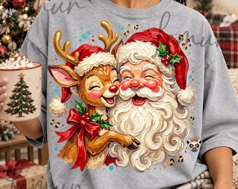 Santa Reindeer PNG, Oil Impasto Christmas PNG, Santa Rudolph PNG, Christmas Besties Png (Digital Download)