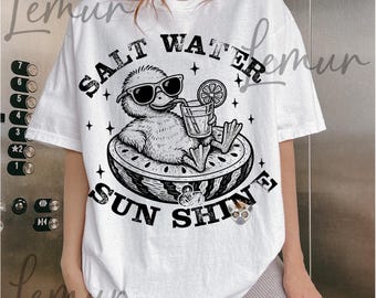 Eau salée et soleil brillance PNG SVG, conception de chemise de canard de plage d'été, conception drôle de citation de canard, Svg d'humour adulte, plage de plage, Svg d'ambiance d'été