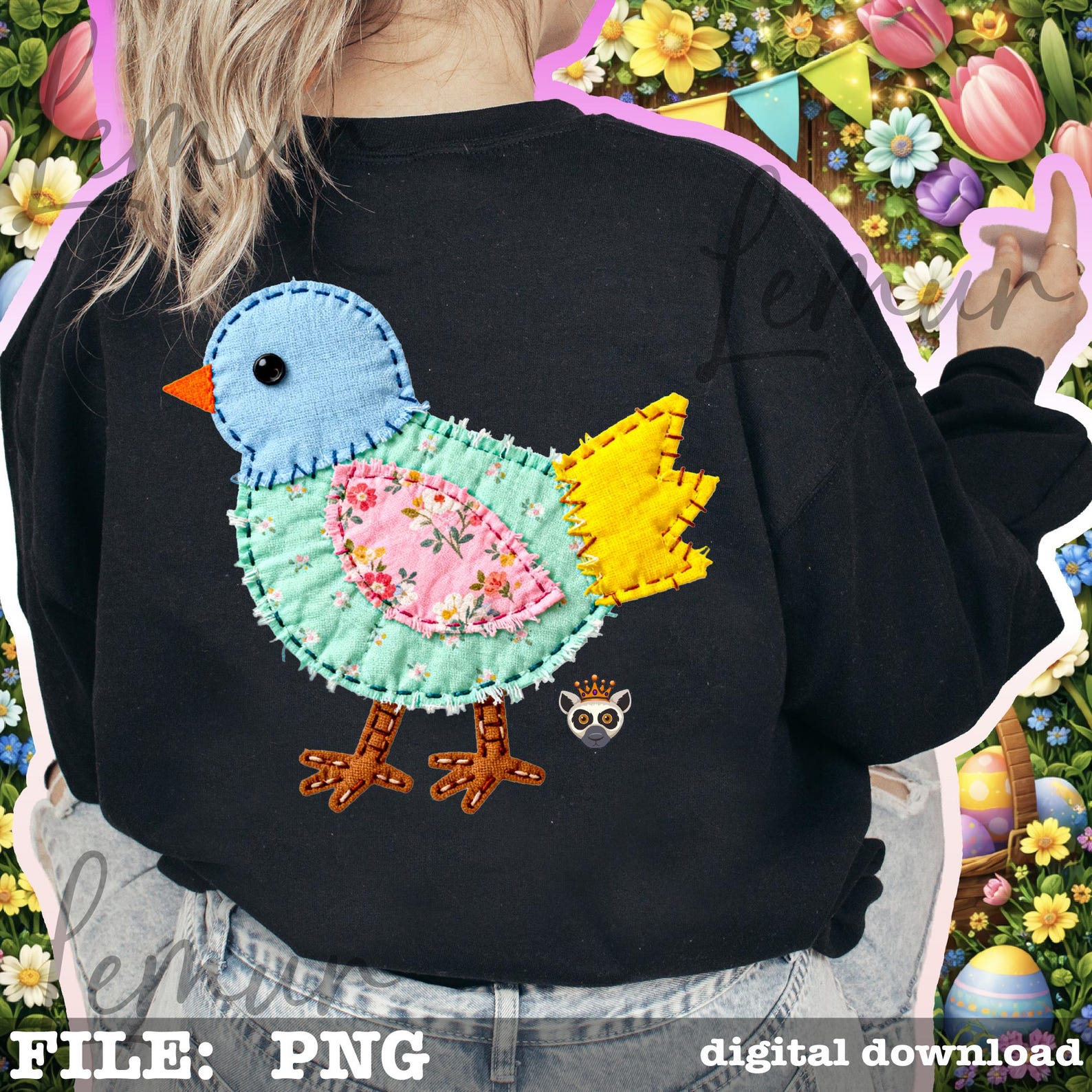 Easter Chick PNG Patchwork Design, Cute Spring Baby Chick, Patchwork ...