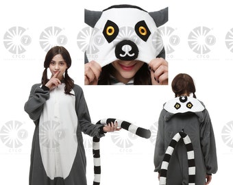 Handmade Lemur catta Kigurumi for Adults - Adults cosplay - Lemurs cosplay - Romper -Lemur catta Pajamas - Adult Costume outfit