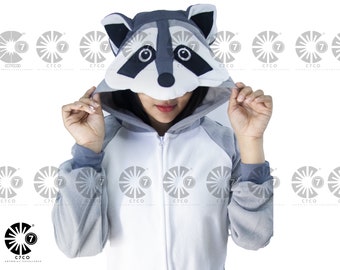 Handmade Grey raccoon Kigurumi for Adults - Adults cosplay - Raccon cosplay - Romper -Animal Pajamas Adult Costume  outfit  - cosplay gifts