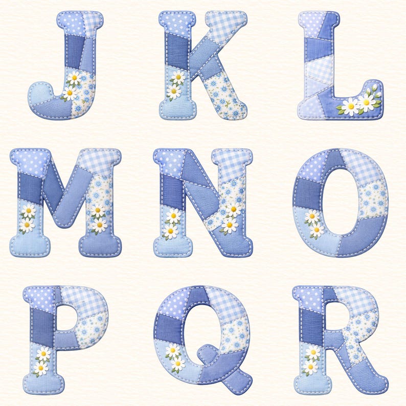 Faux Embroidered Alphabet PNG Bundle, Faux Quilted Patchwork Letters ...