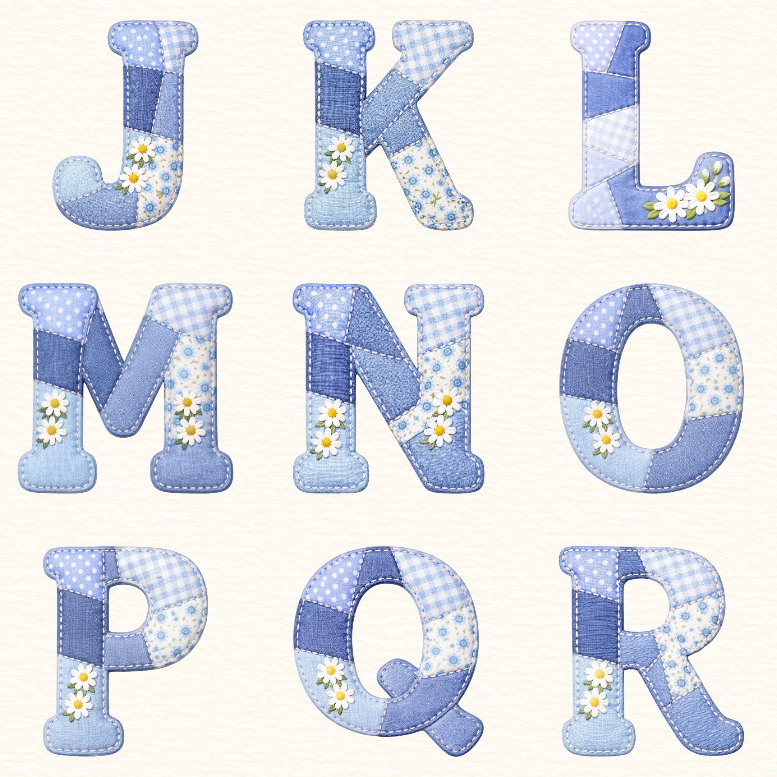 Faux Embroidered Alphabet PNG Bundle, Faux Quilted Patchwork Letters ...