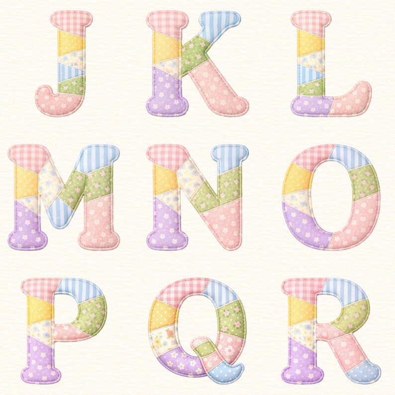 Faux Embroidered Alphabet PNG Bundle, Faux Quilted Patchwork Letters ...
