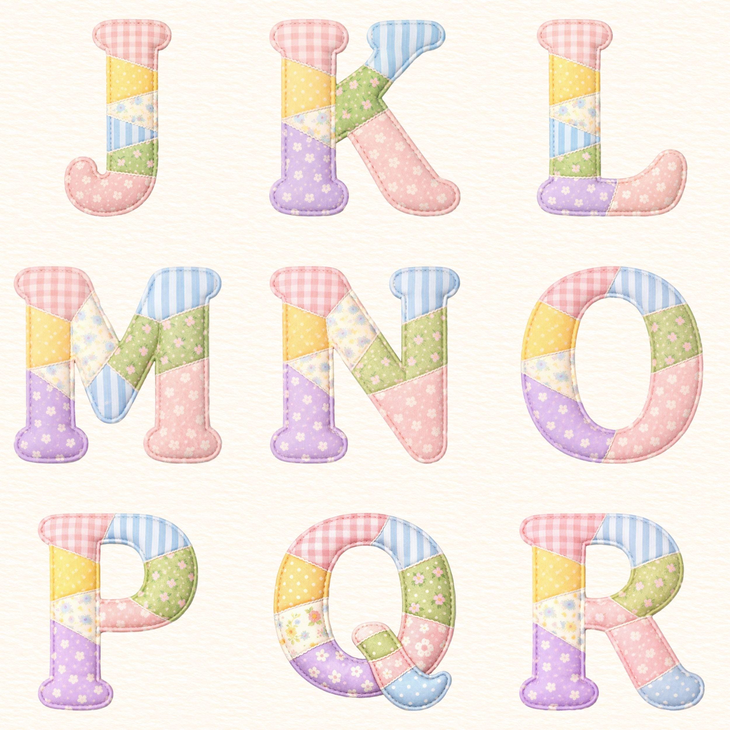 Faux Embroidered Alphabet PNG Bundle, Faux Quilted Patchwork Letters ...