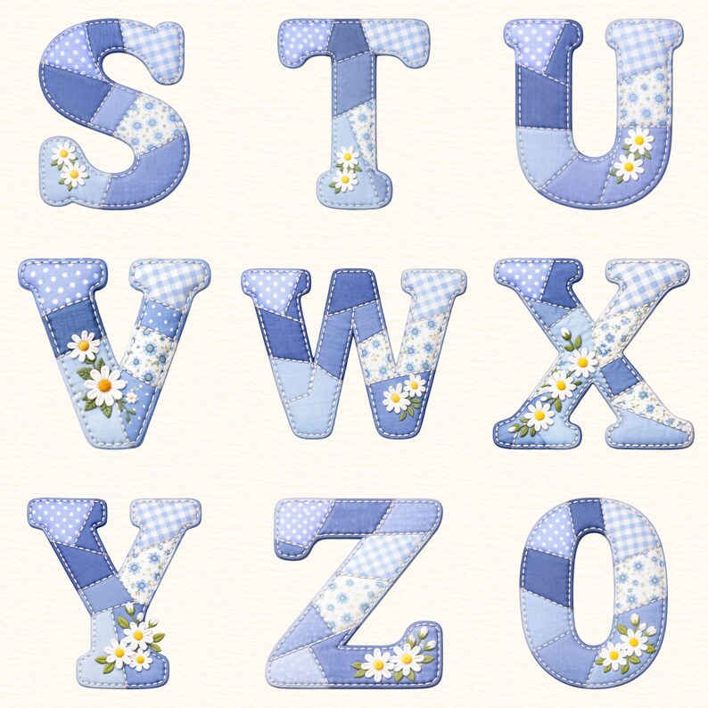 Faux Embroidered Alphabet PNG Bundle, Faux Quilted Patchwork Letters ...