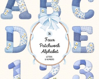 Faux Embroidered Alphabet PNG Bundle, Faux Quilted Patchwork Letters ...