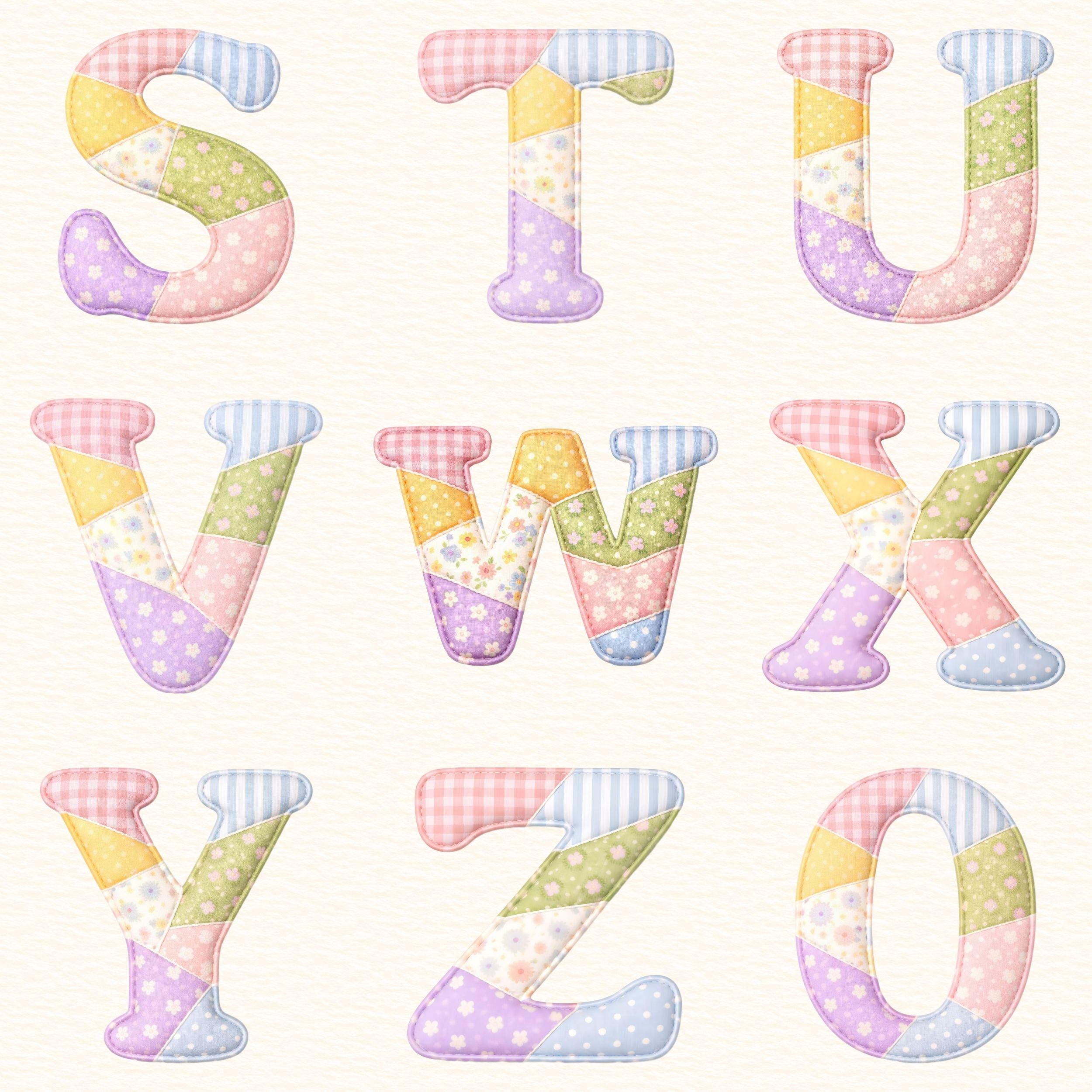 Faux Embroidered Alphabet PNG Bundle, Faux Quilted Patchwork Letters ...