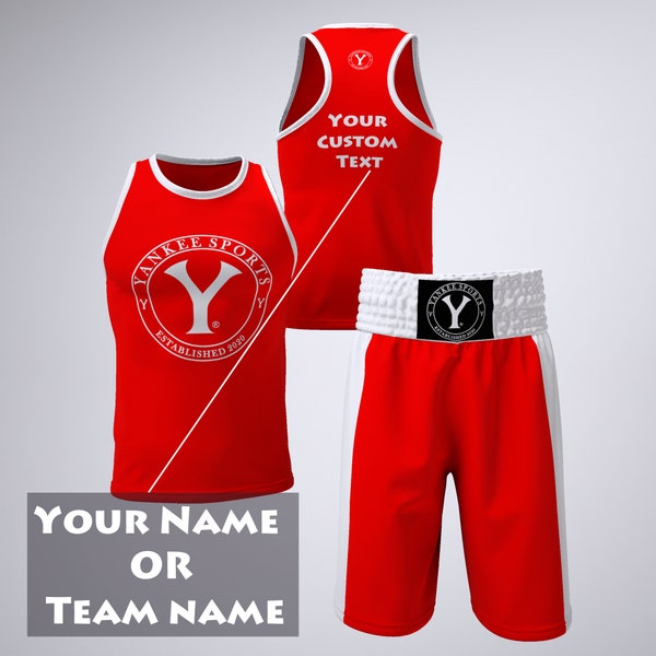 Aangepaste naam of tekst afdrukken Boksuniformset voor heren Dames Kinderen Jersey Kickboksen Yankee Sporttraining Hardlooptanktop Trunks Muay Thai