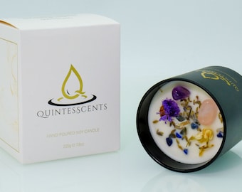 Hand-Poured Soy Candle Infused with stone and crystal and Forget-Me-Not by Quintesscents, LLC