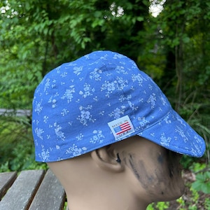 Welding cap 100% cotton floral blue print caps made in USA