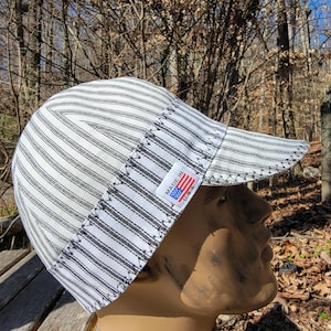 ホワイトストライプの溶接キャップ、綿100%、アメリカ製