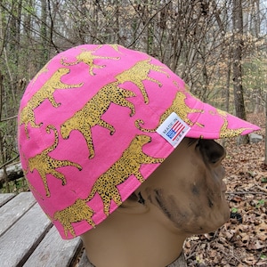 Leopard Pink Welding Cap, 100% Cotton, Made in USA, Biker Style