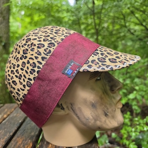 Leopard print welding cap, 100% cotton, made in USA