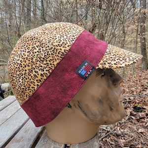 Leopard print welding cap, 100% cotton, made in USA