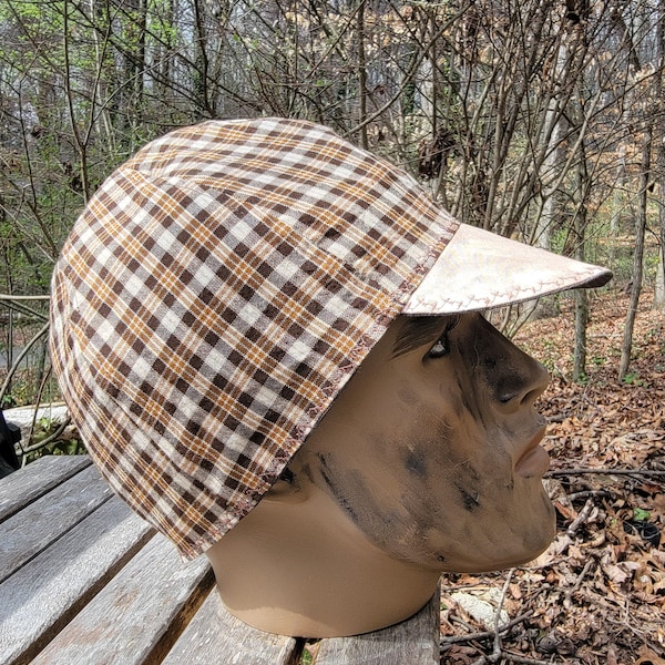 フランネルプリント溶接キャップ、100%コットン、アメリカ製バイカーキャップ