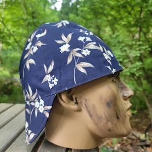 Welding cap 100% cotton dark blue floral Bikers caps made in USA