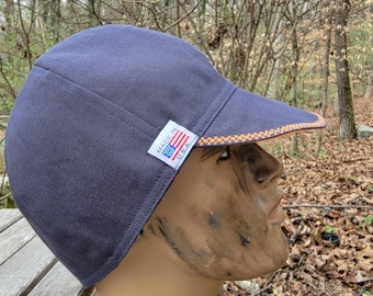 Simple blue welding cap, 100% cotton, Bikers caps made in USA