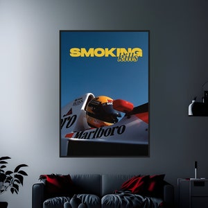 Cartaz de F1 Ayrton Senna | McLaren | Marlboro | Fórmula 1 | Arte de parede vintage | Cartaz retrô | Cartaz de fumar | Anúncio de cigarro | Fumar mata