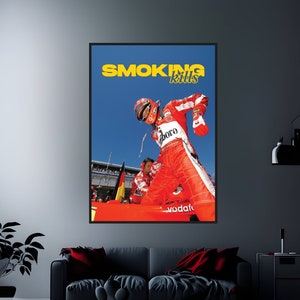 Cartaz de F1 Michael Schumacher | Ferrari | Marlboro | Fórmula 1 | Arte de parede vintage da Ferrari | Retrô | Fumar | Anúncio de cigarro | Fumar mata
